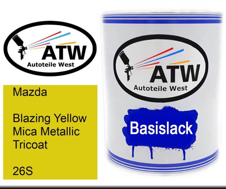 Mazda, Blazing Yellow Mica Metallic Tricoat, 26S: 1L Lackdose, von ATW Autoteile West.